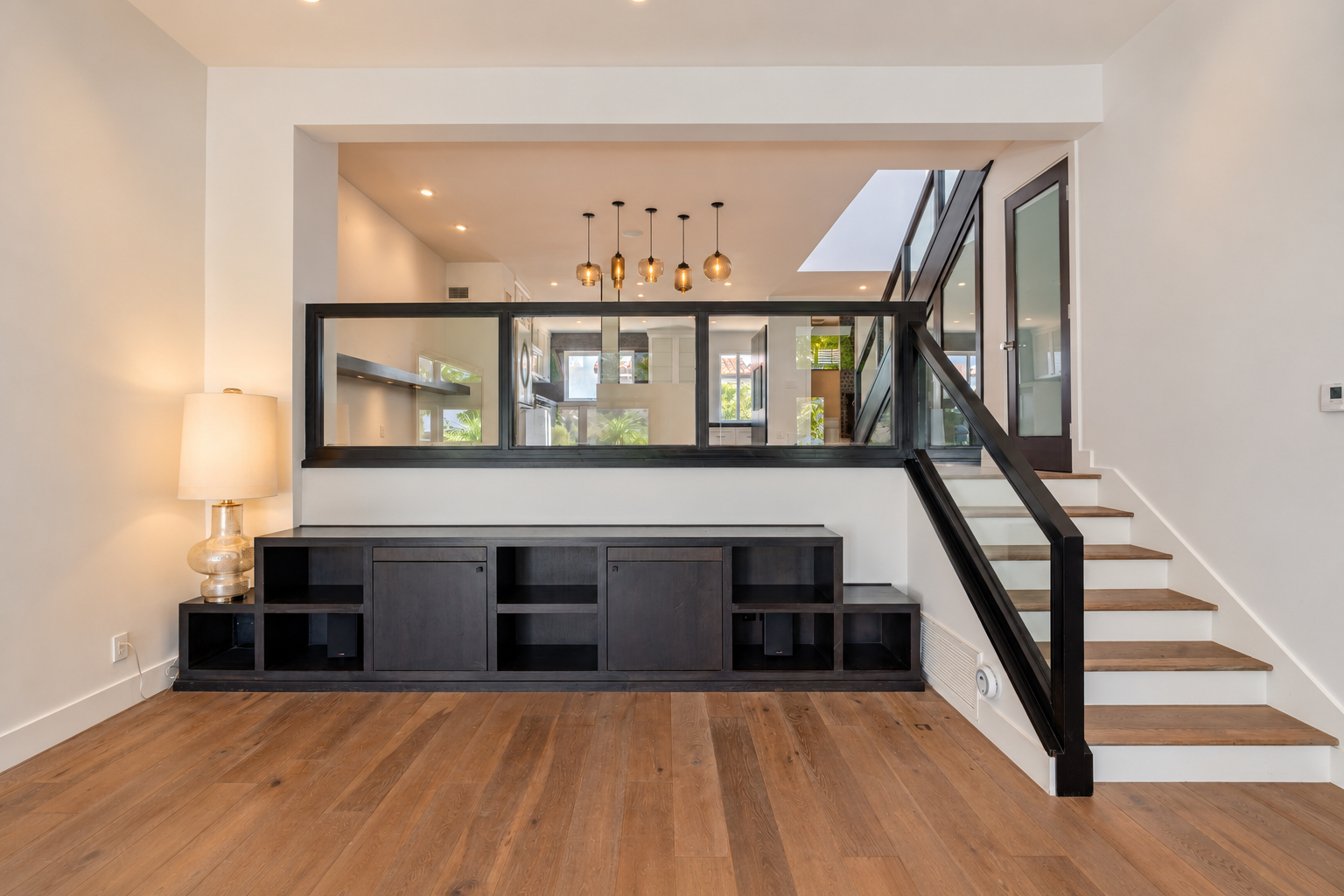 Split-level living area and staircase